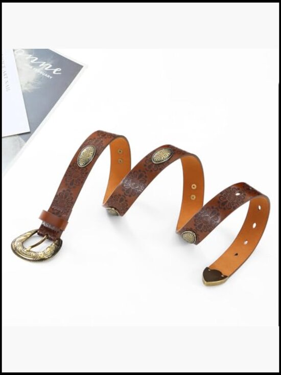 Women\'s Faux Leather Western Cowgirl Belt with Vintage Cowboy Buckle main image 5
